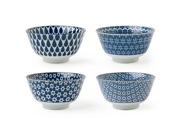 Miya 5" White and Blue Bowl Set